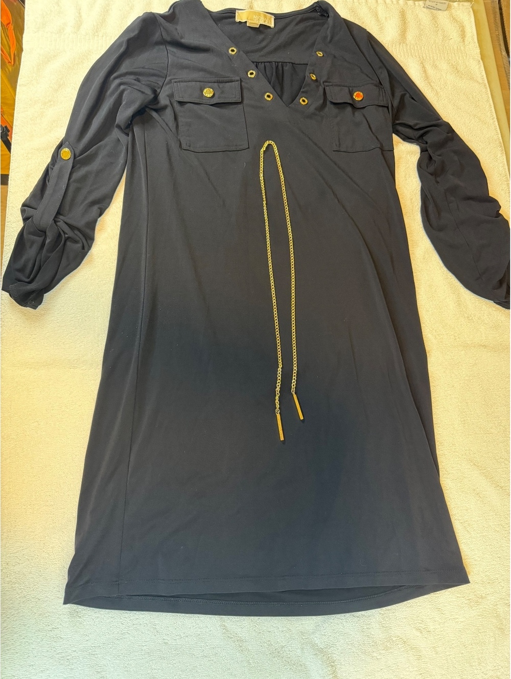 Michael Kors Women's Black Long Sleeve Dress with Gold Accents Size S - #1280